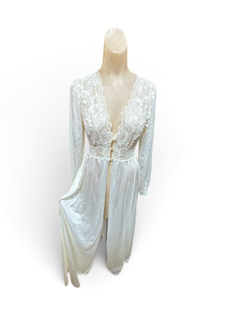 Vintage 1980s 1990s Shadowline White Lace Bridal Peignoir Robe Small Full Length